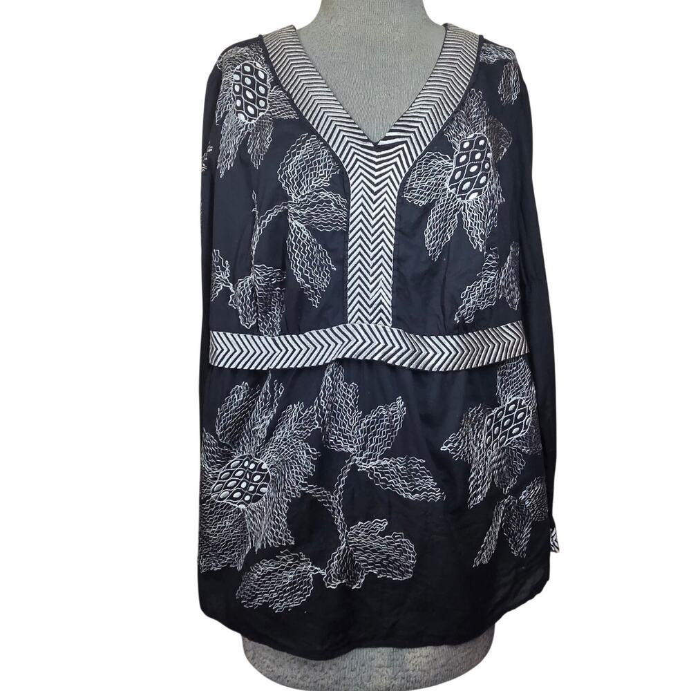 Lane Bryant Black V Neck Cotton Blouse Size 14 16